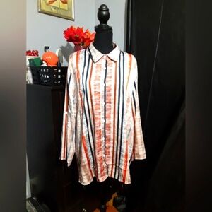 Women's Long Sleeve Button Up Brady Bunch Shirt Stripe Multicolor Size 2XL